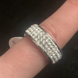 Men’s Stainless Steel Silver Rhinestone Ring Band Size 11